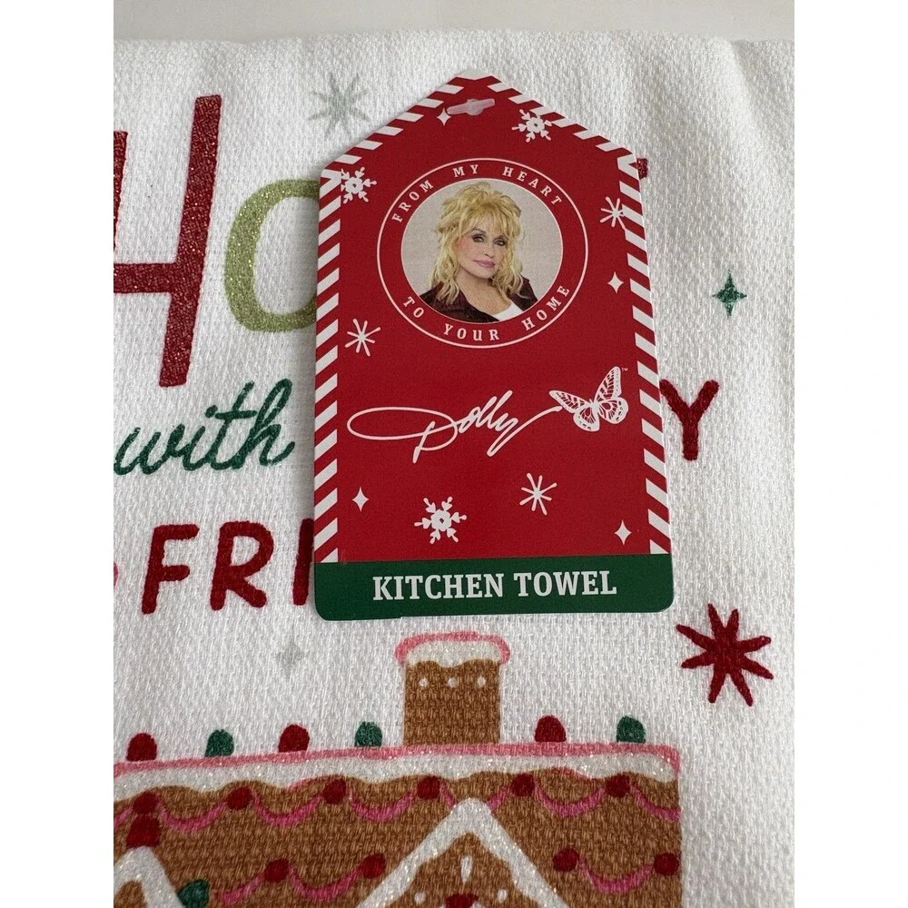Home Is Where Family Is Parton HOLLY DOLLY Christmas Kitchen Towel White New 2